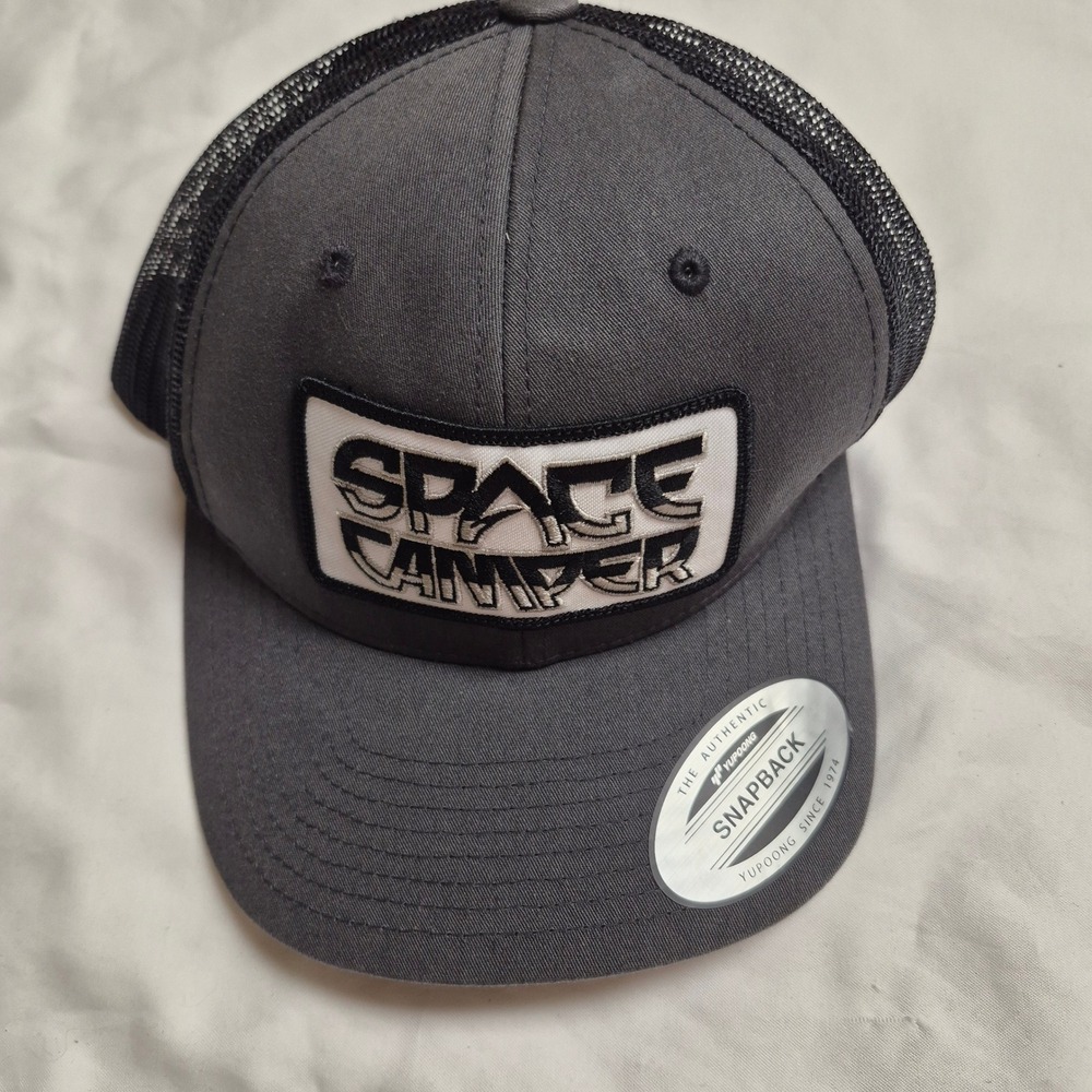 Yupoong Space Camper Trucker Hat Mens Gray Black Mesh Snapback Cap Classic Patch
